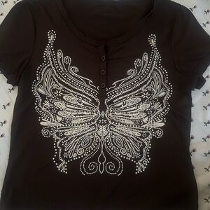 Brown Butterfly Print Women's Top